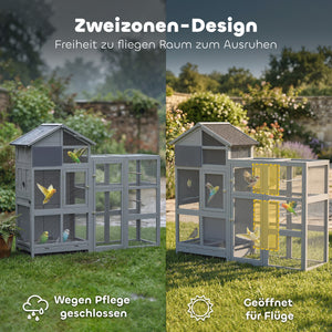 Vogelvoliere gross mit Schublade und Sitzstangen aus Holz