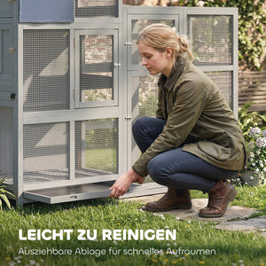 Vogelvoliere gross mit Schublade und Sitzstangen aus Holz
