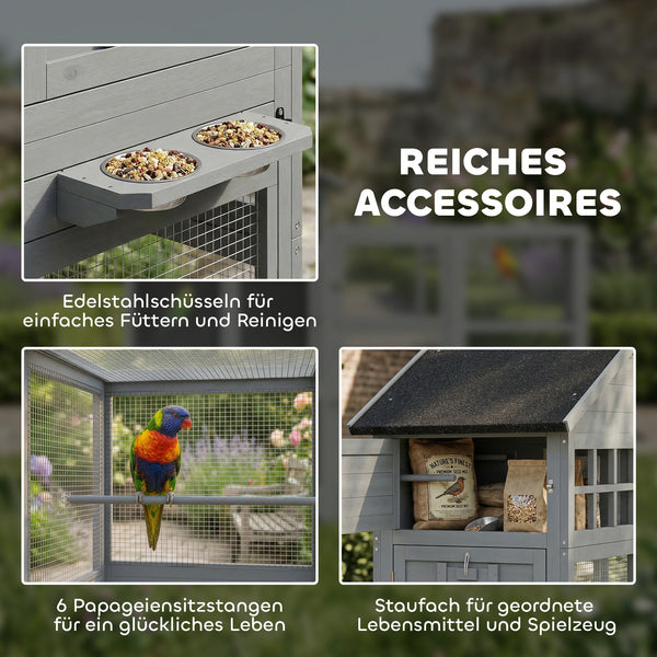 Vogelvoliere gross mit Schublade und Sitzstangen aus Holz