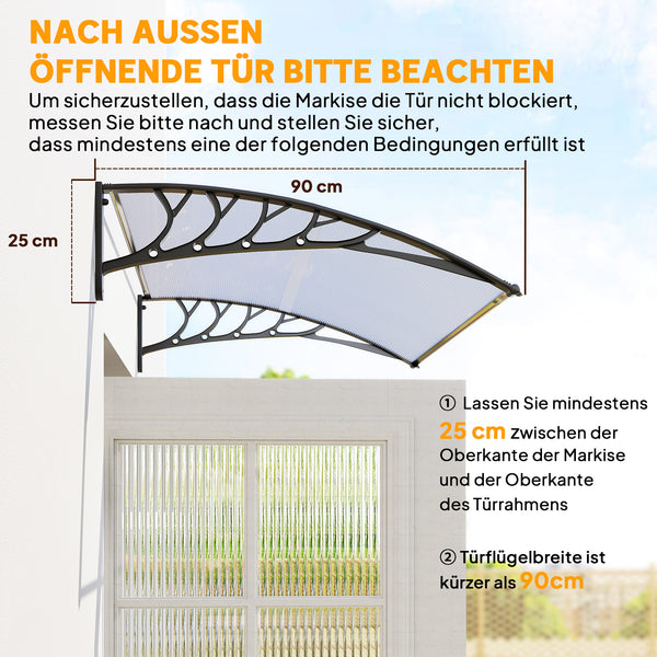 Vordach wetterfest UV-beständig für Eingang 90x150cm weiss