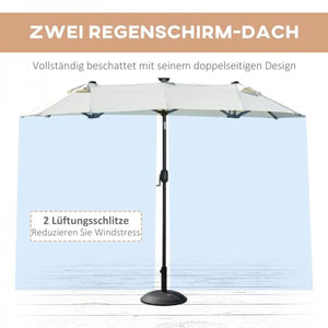 Doppelschirm, Terrassenschirm, neigbar, mit Solarpaneel, 35 LEDs, Stahlrahmen, beige