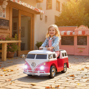 Kinder Elektroauto VW Bully 12V mit MP3 Doppelmotor und Hupe rot