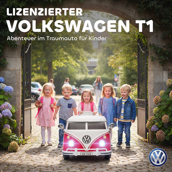 Kinder Elektroauto VW Bully 12V mit MP3 Doppelmotor und Hupe rot