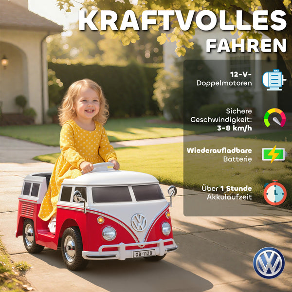 Kinder Elektroauto VW Bully 12V mit MP3 Doppelmotor und Hupe rot