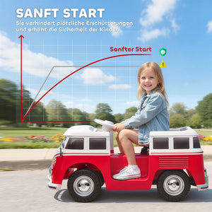 Kinder Elektroauto VW Bully 12V mit MP3 Doppelmotor und Hupe rot
