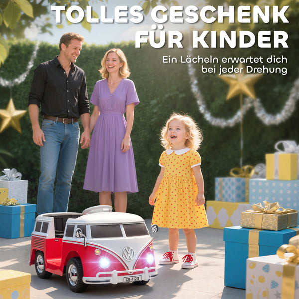 Kinder Elektroauto VW Bully 12V mit MP3 Doppelmotor und Hupe rot