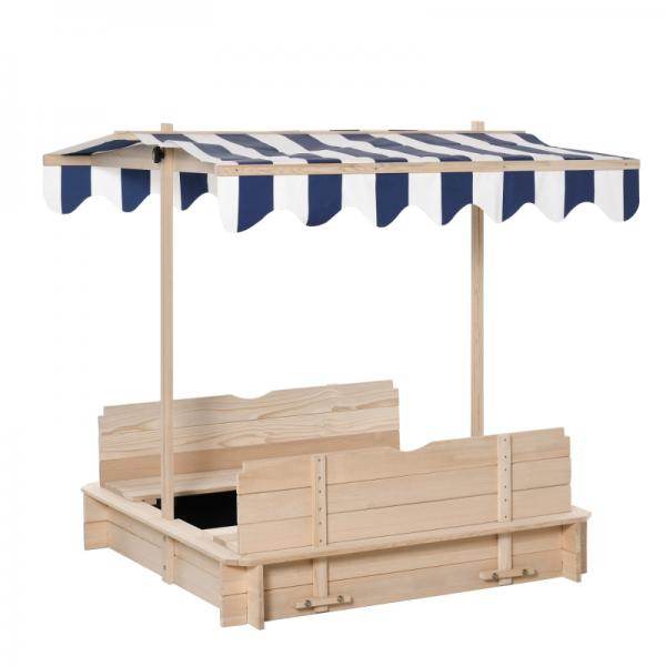 Sandkasten Sandkiste aus Holz mit Dach abnehmbar Rücklehnen verstellbar Tannenholz Natur