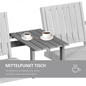 Gartenbank mit Tisch, Sitzgruppe, mit Regenschirmloch, Sitzbank, 2 Stühle, Massivholz, Grau