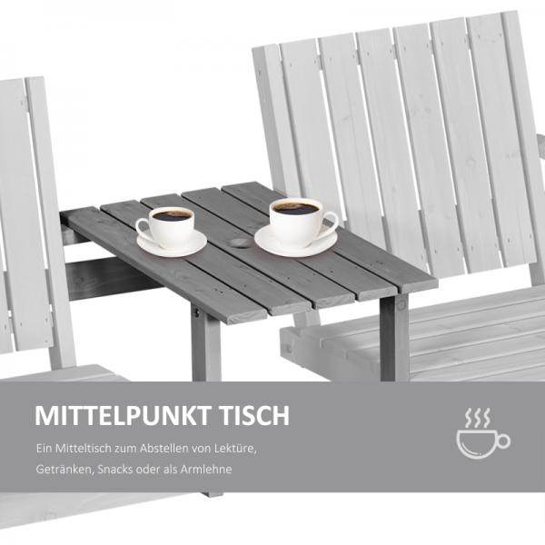 Gartenbank mit Tisch, Sitzgruppe, mit Regenschirmloch, Sitzbank, 2 Stühle, Massivholz, Grau