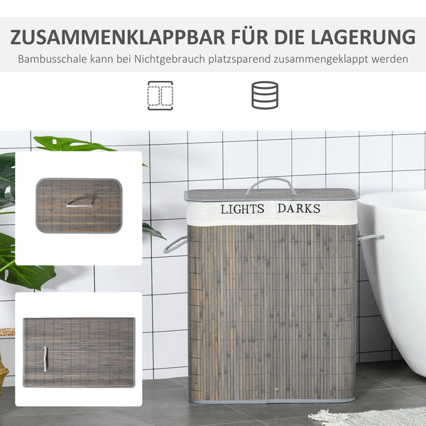 Wäschekorb gross mit Deckel und waschbarem Wäschesack 100L grau