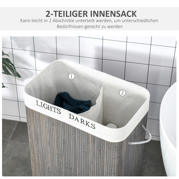 Wäschekorb gross mit Deckel und waschbarem Wäschesack 100L grau