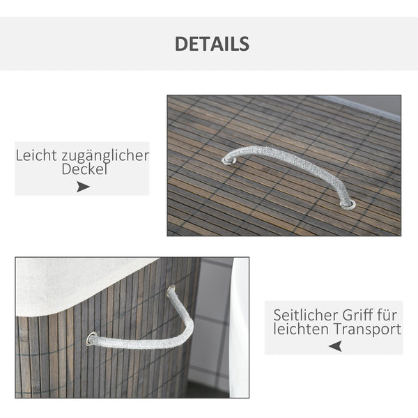 Wäschekorb gross mit Deckel und waschbarem Wäschesack 100L grau