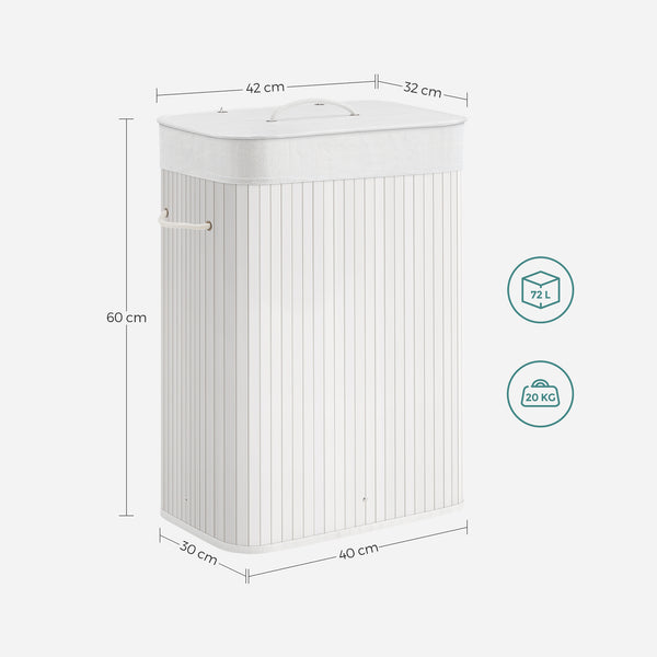 Wäschekorb Bambus 72L Weiss