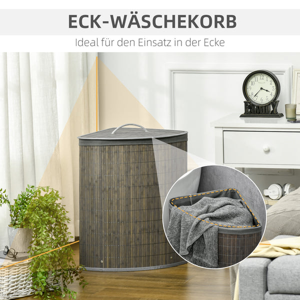 Wäschekorb mit Deckel und Wäschesack für Badezimmer Bambus