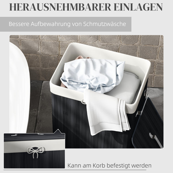 Wäschekorb faltbar mit Deckel 72L Bambus schwarz