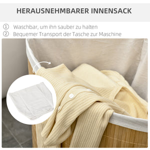 Wäschekorb mit Deckel und herausnehmbarem Wäschesack Bambus