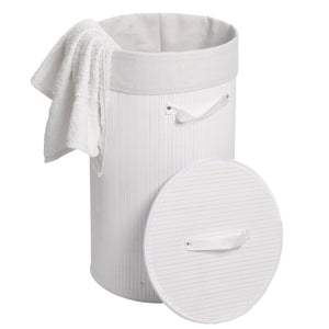 Wäschekorb Laundry Wäschebox Bambus rund 59x35cm 50l weiss