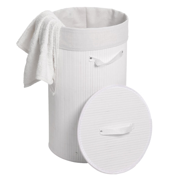 Wäschekorb Laundry Wäschebox Bambus rund 59x35cm 50l weiss