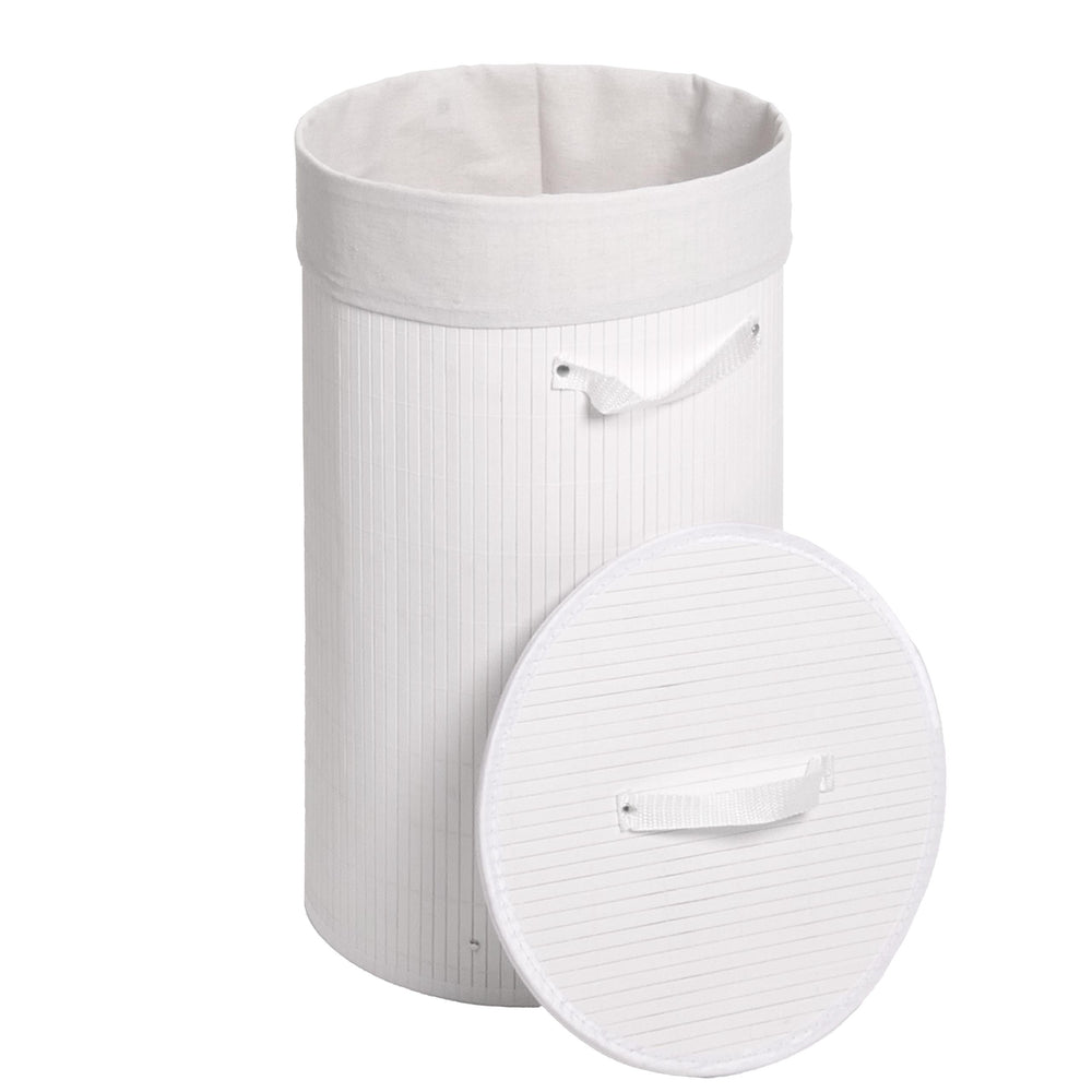 Wäschekorb Laundry Wäschebox Bambus rund 59x35cm 50l weiss