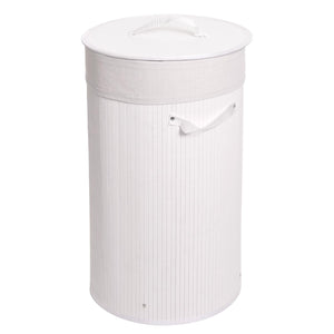 Wäschekorb Laundry Wäschebox Bambus rund 59x35cm 50l weiss