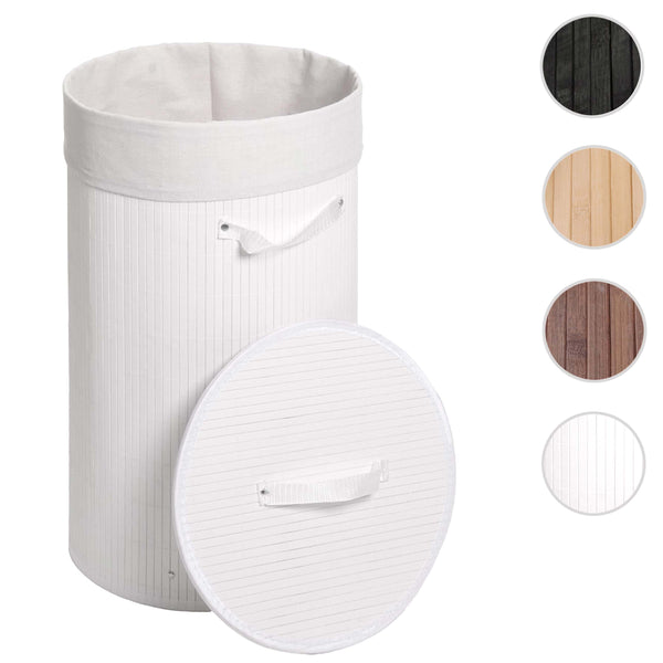 Wäschekorb Laundry Wäschebox Bambus rund 59x35cm 50l weiss