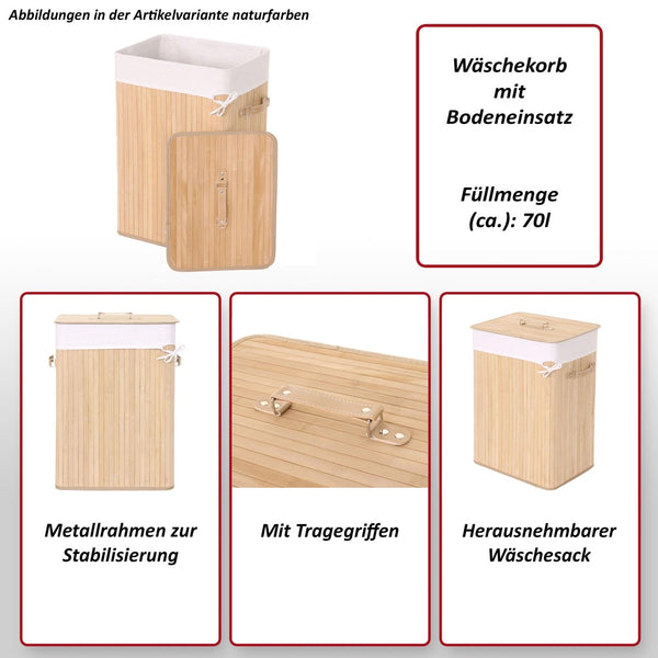 Wäschekorb Laundry Wäschebox Bambus 61x43x32cm 70l weiss