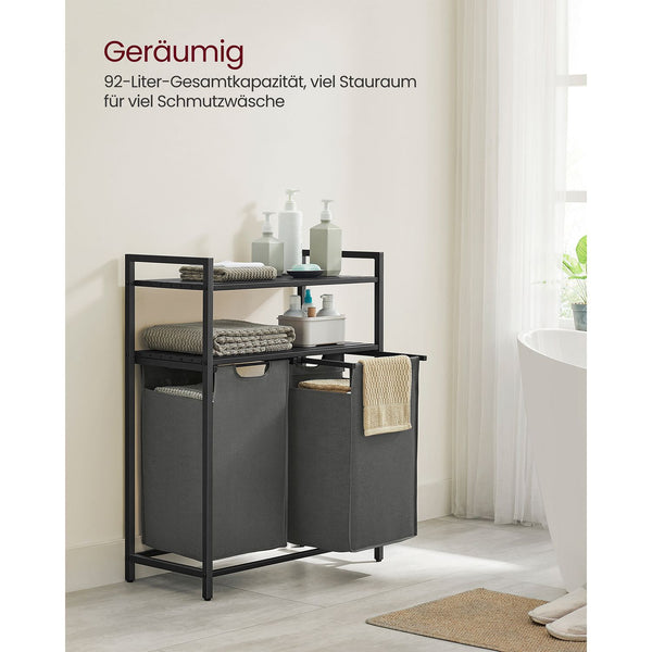 Wäschekorb mit 2 Fächern Schwarz Grau