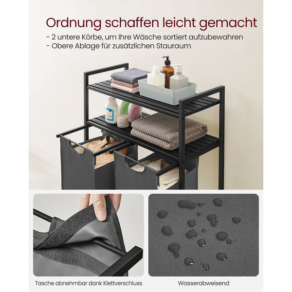 Wäschekorb mit 2 Fächern Schwarz Grau