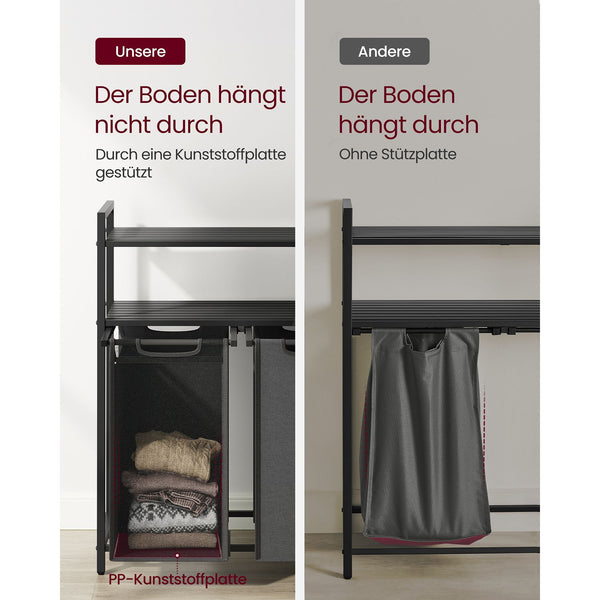 Wäschekorb mit 2 Fächern Schwarz Grau