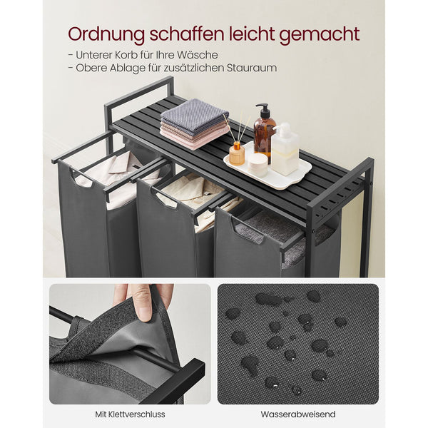 Wäschekorb mit 3 Fächern Grau