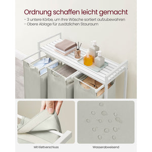 Panier à linge à 3 compartiments, blanc