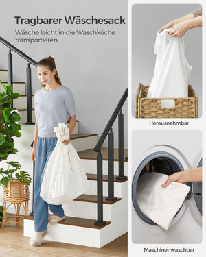 Wäschekorb Wäschesammler mit 3 Fächern Natur
