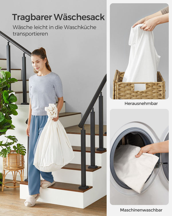 Wäschekorb Wäschesammler mit 3 Fächern Natur