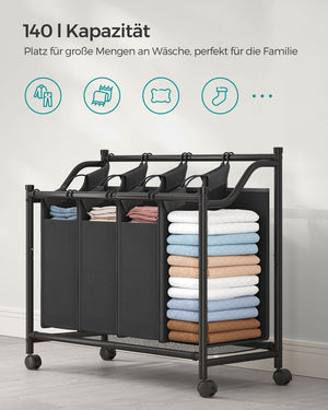 Wäschesortierer 4 Fächer Schwarz Wäschekorb