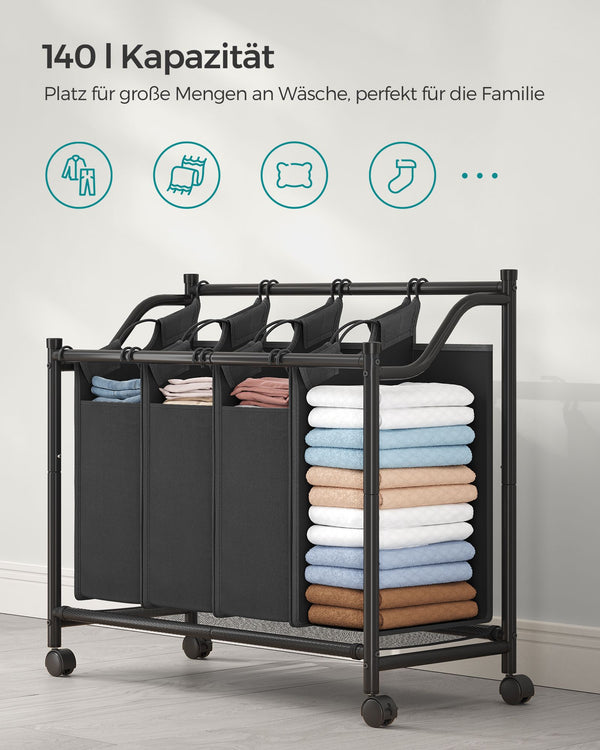 Wäschesortierer 4 Fächer Schwarz Wäschekorb