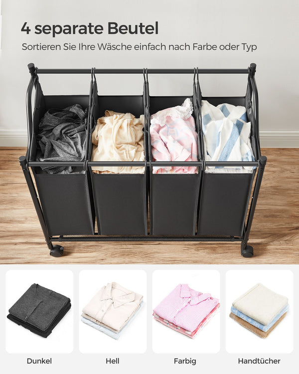 Wäschesortierer 4 Fächer Schwarz Wäschekorb
