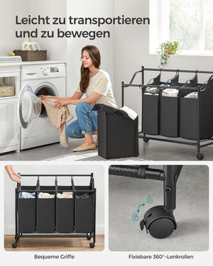 Wäschesortierer 4 Fächer Schwarz Wäschekorb