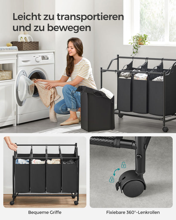 Wäschesortierer 4 Fächer Schwarz Wäschekorb