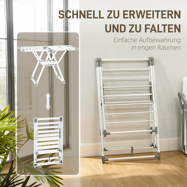 Wäscheständer faltbar mit 2 Ebenen und verstellbaren Flügeln