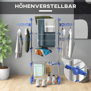 Wäscheständer Wäschetrockner 2 Ebenen klappbarer Flügel Stahl Blau