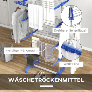 Wäscheständer Wäschetrockner 2 Ebenen klappbarer Flügel Stahl Blau