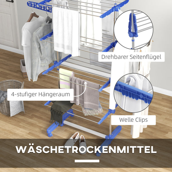 Wäscheständer Wäschetrockner 2 Ebenen klappbarer Flügel Stahl Blau