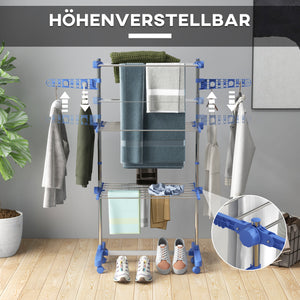 Wäscheständer Wäschetrockner 3 Ebenen klappbarer Seitenflügel Stahl Blau