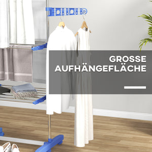 Wäscheständer Wäschetrockner 3 Ebenen klappbarer Seitenflügel Stahl Blau