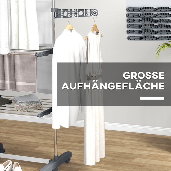 Wäscheständer Wäschetrockner 3 Ebenen klappbarer Seitenflügel Stahl Grau