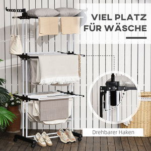 Wäscheständer Wäschetrockner 4 Ebenen mit Rollen platzsparend Schwarz