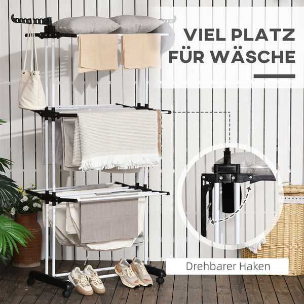 Wäscheständer Wäschetrockner 4 Ebenen mit Rollen platzsparend Schwarz