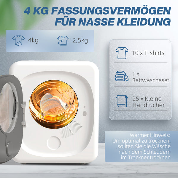 Wäschetrockner kompakt elektrisch mit Timer und Programmen 4kg
