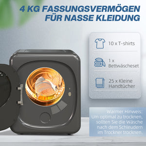 Wäschetrockner kompakt mit UV-Desinfektion 4kg Edelstahl grau