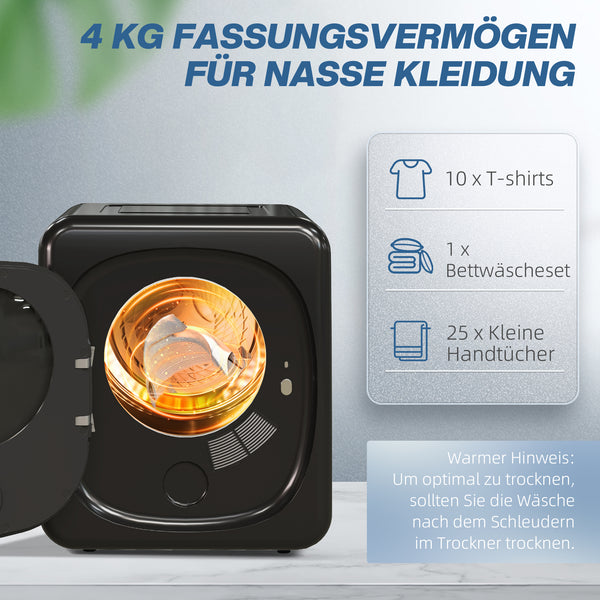 Wäschetrockner kompakt mit UV-Desinfektion 4kg Edelstahl Schwarz